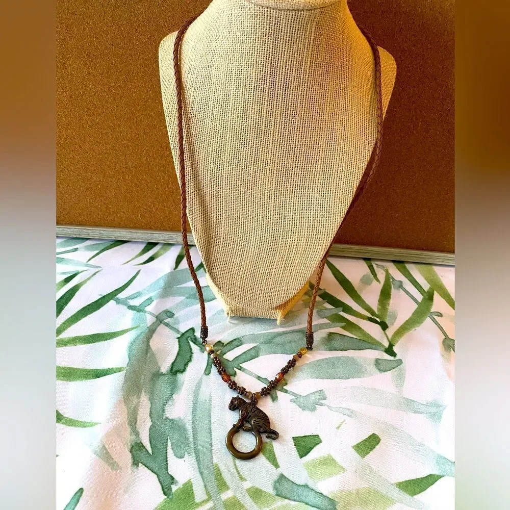 Cookie Lee Tiger necklace beads and woven